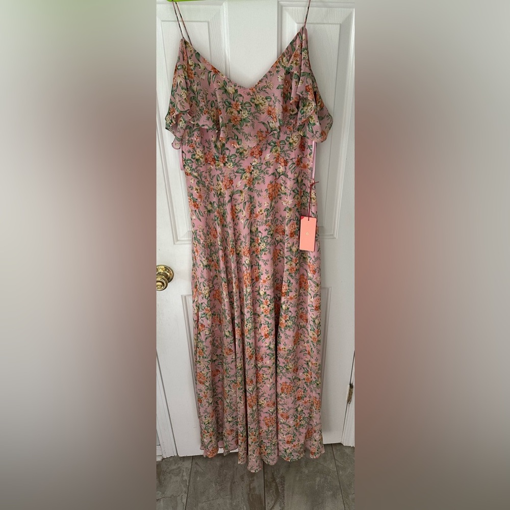 Off shoulder floral bridesmaid dress